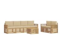 vidaXL Conjunto de sofás de Exterior con cojín 7 pcs y Beige Poliéster, Sofá de Jardín, Sección Moderna, Muebles Duraderos, Lounge Exterior, Conjunto Cómodo para Terraza
