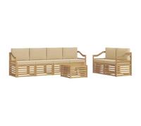 vidaXL Conjunto de sofás de Exterior con cojín 7 pcs y Beige Poliéster, Sofá Exterior, Moderno, sectional, Mueble Resistente para jardín, Sala en Patio, Juego cómodo para Vivir