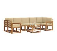 vidaXL Conjunto de sofás de Exterior con cojín 8 pcs Natural y Beige, Conjunto de Sofá de Acacia para Exteriores, Asientos Modulares Modernos, Muebles de Patio, Seccional Flexible para el Jardín