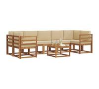 vidaXL Conjunto de sofás de Exterior con cojín 8 pcs Natural y Beige, Conjunto de Sofá de Acacia para Exteriores, Asientos Modulares Modernos, Muebles de Patio, Seccional Flexible para el Jardín