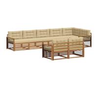 vidaXL Conjunto de sofás de Exterior con cojín 8 pcs Natural y Beige, Juego de sofás modulares para Exteriores, Muebles de Acacia duraderos, sillón de terraza, sofá Flexible
