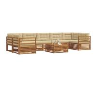 vidaXL Conjunto de sofás de Exterior con cojín 8 pcs Natural y Beige, Sofá de jardín, Mueble seccional, Asiento Exterior Resistente, Lounge Moderno, Set cómodo para Patios