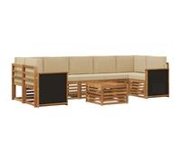 vidaXL Conjunto de sofás de Exterior con cojín 8 pcs Natural y Beige, Sofá de Jardín, Set Moderno para Exterior, Muebles Resistentes para Patio, Asientos Cómodos
