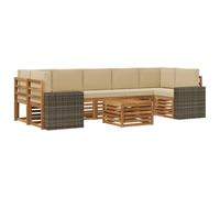 vidaXL Conjunto de sofás de Exterior con cojín 8 pcs Natural y Beige, Sofá de Jardín, Set Moderno para Exterior, Muebles Resistentes para Patio, Asientos Cómodos