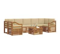 vidaXL Juegos de sofás 8 pcs Natural y Beige Madera de Acacia Sólida, Sofá de Jardín Elegante, Conjunto Seccional Moderno para Exteriores, Muebles de Patio Cómodos