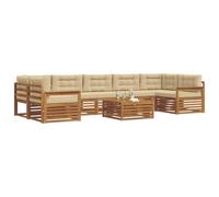 vidaXL Conjunto de sofás de Exterior con cojín 8 pcs Natural y Beige, Sofá Moderno para Exteriores, Mueble seccional, Lounge Patio, Asiento terraza, Set cómodo para jardín