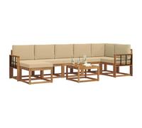 vidaXL Conjunto de sofás de Exterior con cojín 8 pcs Natural y Beige, Sofá Moderno para Jardín, Muebles de Patio Variados, Sofá Seccional, Asientos de Madera de Acacia para la Piscina