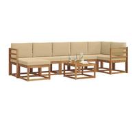 vidaXL Conjunto de sofás de Exterior con cojín 8 pcs Natural y Beige, Sofá Moderno para Jardín, Muebles de Patio Variados, Sofá Seccional, Asientos de Madera de Acacia para la Piscina