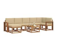 vidaXL Conjunto de sofás de Exterior con cojín 8 pcs Natural y Beige, Sofá Moderno para Jardín, Muebles de Patio Variados, Sofá Seccional, Asientos de Madera de Acacia para la Piscina