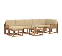 vidaXL Conjunto de sofás de Exterior con cojín 8 pcs Natural y Beige, Sofá Moderno para Jardín, Muebles de Patio Variados, Sofá Seccional, Asientos de Madera de Acacia para la Piscina