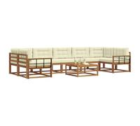 vidaXL Conjunto de sofás de Exterior con cojín 8 pcs Natural y Crema, Conjunto de sofá de Madera de Acacia, Muebles de jardín Modernos, Asientos seccionales Flexibles para Patio y salón de jardín