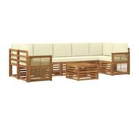 vidaXL Conjunto de sofás de Exterior con cojín 8 pcs Natural y Crema, Sofá de Jardín, Set Moderno para Exterior, Muebles Resistentes para Patio, Asientos Cómodos