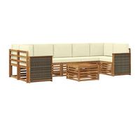 vidaXL Conjunto de sofás de Exterior con cojín 8 pcs Natural y Crema, Sofá de Jardín, Set Moderno para Exterior, Muebles Resistentes para Patio, Asientos Cómodos