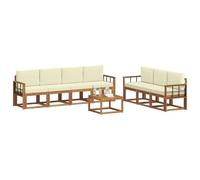 vidaXL Conjunto de sofás de Exterior con cojín 8 pcs Natural y Crema, Sofá Exterior Moderno, seccional de jardín, Lounge de Patio Duradero, Conjunto de Asientos para Relajarse
