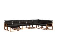 vidaXL Conjunto de sofás de Exterior con cojín 24 pcs Natural y Negro, Juego de sofás para jardín, Muebles Modernos, Asientos cómodos para terraza, diseño Estiloso en Madera de Acacia
