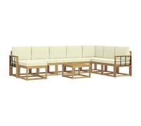 vidaXL Conjunto de sofás de Exterior con cojín 9 pcs Blanco y Crema, Conjunto Sofá Jardín Moderno, Seccional Resistente, Muebles Acacia, para Relajarte al Aire Libre