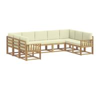 vidaXL Conjunto de sofás de Exterior con cojín 9 pcs Blanco y Crema, Juego de Sofás Modernos, Resistente a la Intemperie, Muebles de Acacia, Sección Lujosa, Asientos Cómodos