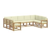 vidaXL Conjunto de sofás de Exterior con cojín 9 pcs Blanco y Crema, Juego de Sofás Modernos, Resistente a la Intemperie, Muebles de Acacia, Sección Lujosa, Asientos Cómodos