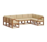 vidaXL Conjunto de sofás de Exterior con cojín 9 pcs Natural y Beige, Conjunto de sofá Exterior, seccional Moderno para Patio, Asientos cómodos en el jardín, Muebles de Acacia Resistentes al Clima