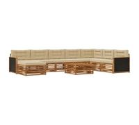 vidaXL Conjunto de sofás de Exterior con cojín 9 pcs Natural y Beige, Juego de Sofás de Acacia para Exterior, Muebles Modernos, Zona de Lounge, Asientos Cómodos, Diseño Modular