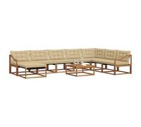 vidaXL Conjunto de sofás de Exterior con cojín 9 pcs Natural y Beige, Muebles de jardín Modernos, sofá Resistente, salón al Aire Libre, Asientos para terraza