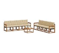 vidaXL Conjunto de sofás de Exterior con cojín 9 pcs Natural y Beige, Muebles de Jardín, Sofá Seccional Moderno, Conjunto de Patio, Asientos Resistentes para Comodidad y Estilo en Terraza