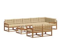 vidaXL Conjunto de sofás de Exterior con cojín 9 pcs Natural y Beige, Muebles Exteriores, Conjunto de sofá de jardín, Sofá de Patio Resistente, Muebles Modernos para Patio