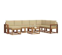 vidaXL Conjunto de sofás de Exterior con cojín 9 pcs Natural y Beige, Set de Sofás Modulares para Jardín, Muebles de Exterior Duraderos, Asientos de Madera de Acacia, Lounge Cómodo para Patio, Dispos