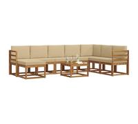 vidaXL Conjunto de sofás de Exterior con cojín 9 pcs Natural y Beige, Set de Sofás Modulares para Jardín, Muebles de Exterior Duraderos, Asientos de Madera de Acacia, Lounge Cómodo para Patio, Dispos