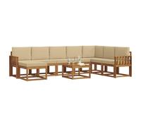 vidaXL Conjunto de sofás de Exterior con cojín 9 pcs Natural y Beige, Set de Sofás Modulares para Jardín, Muebles de Exterior Duraderos, Asientos de Madera de Acacia, Lounge Cómodo para Patio, Dispos