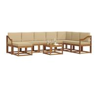 vidaXL Conjunto de sofás de Exterior con cojín 9 pcs Natural y Beige, Set de Sofás Modulares para Jardín, Muebles de Exterior Duraderos, Asientos de Madera de Acacia, Lounge Cómodo para Patio, Dispos