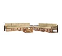 vidaXL Conjunto de sofás de Exterior con cojín 9 pcs Natural y Beige, Sofá de Madera de Acacia, cómodo, Moderno para jardín, excelente mobiliario para terraza Resistente al Clima