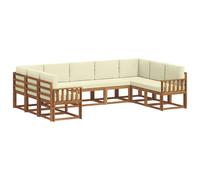 vidaXL Conjunto de sofás de Exterior con cojín 9 pcs Natural y Crema, Conjunto de sofá Exterior, seccional Moderno para Patio, Asientos cómodos en el jardín, Muebles de Acacia Resistentes al Clima
