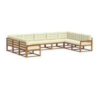 vidaXL Conjunto de sofás de Exterior con cojín 9 pcs Natural y Crema, Conjunto de sofá Moderno para Exteriores, colección Duradera de Patio, Muebles versátiles de jardín