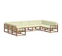 vidaXL Conjunto de sofás de Exterior con cojín 9 pcs Natural y Crema, Conjunto de sofá Moderno para Exteriores, colección Duradera de Patio, Muebles versátiles de jardín