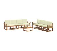 vidaXL Conjunto de sofás de Exterior con cojín 9 pcs Natural y Crema, Juego de Sofás de Acacia, Muebles Modernos para Jardín, Comodidad en el Patio para Reuniones