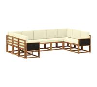 vidaXL Conjunto de sofás de Exterior con cojín 9 pcs Natural y Crema, Juego de Sofás de Madera de Acacia, Muebles Modernos, Resistentes al Clima, Jardín o Piscina