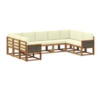vidaXL Conjunto de sofás de Exterior con cojín 9 pcs Natural y Crema, Juego de Sofás de Madera de Acacia, Muebles Modernos, Resistentes al Clima, Jardín o Piscina