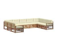 vidaXL Conjunto de sofás de Exterior con cojín 9 pcs Natural y Crema, Muebles de Jardín, Sofá Moderno para Exterior, Set Seccional Resistente, Asientos de Patio, Comodidad al Aire Libre