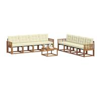 vidaXL Conjunto de sofás de Exterior con cojín 9 pcs Natural y Crema, Muebles de Jardín, Sofá Seccional Moderno, Conjunto de Patio, Asientos Resistentes para Comodidad y Estilo en Terraza