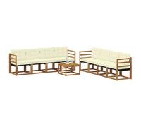 vidaXL Conjunto de sofás de Exterior con cojín 9 pcs Natural y Crema, Muebles de Jardín, Sofá Seccional Moderno, Conjunto de Patio, Asientos Resistentes para Comodidad y Estilo en Terraza