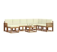 vidaXL Conjunto de sofás de Exterior con cojín 9 pcs Natural y Crema, Set de Sofás Modulares para Jardín, Muebles de Exterior Duraderos, Asientos de Madera de Acacia, Lounge Cómodo para Patio, Dispos