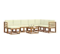 vidaXL Conjunto de sofás de Exterior con cojín 9 pcs Natural y Crema, Set de Sofás Modulares para Jardín, Muebles de Exterior Duraderos, Asientos de Madera de Acacia, Lounge Cómodo para Patio, Dispos