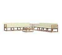 vidaXL Conjunto de sofás de Exterior con cojín 9 pcs Natural y Crema, Sofá de jardín Moderno, Mueble seccional Duradero, Asiento cómodo, Ideal para terraza y Patio