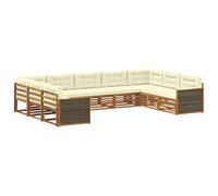 vidaXL Conjunto de sofás de Exterior con cojín 9 pcs Natural y Crema, Sofá sectional Moderno para jardín, Muebles de terraza cómodos, Descanso al Aire Libre
