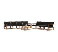 vidaXL Conjunto de sofás de Exterior con cojín 9 pcs Natural y Negro, Sofá de jardín Moderno, Mueble seccional Duradero, Asiento cómodo, Ideal para terraza y Patio