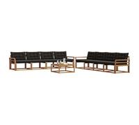vidaXL Conjunto de sofás de Exterior con cojín 9 pcs Natural y Negro, Sofá de jardín Moderno, Mueble seccional Duradero, Asiento cómodo, Ideal para terraza y Patio