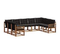 vidaXL Conjunto de sofás de Exterior con cojín 9 pcs Natural y Negro, Sofá Moderno y Duradero para terraza, Conjunto cómodo, relajar en el jardín