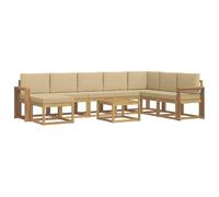 vidaXL Conjunto de sofás de Exterior con cojín 9 pcs y Beige, Conjunto Sofá Jardín Moderno, Seccional Resistente, Muebles Acacia, para Relajarte al Aire Libre