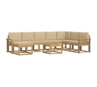 vidaXL Conjunto de sofás de Exterior con cojín 9 pcs y Beige, Conjunto Sofá Jardín Moderno, Seccional Resistente, Muebles Acacia, para Relajarte al Aire Libre